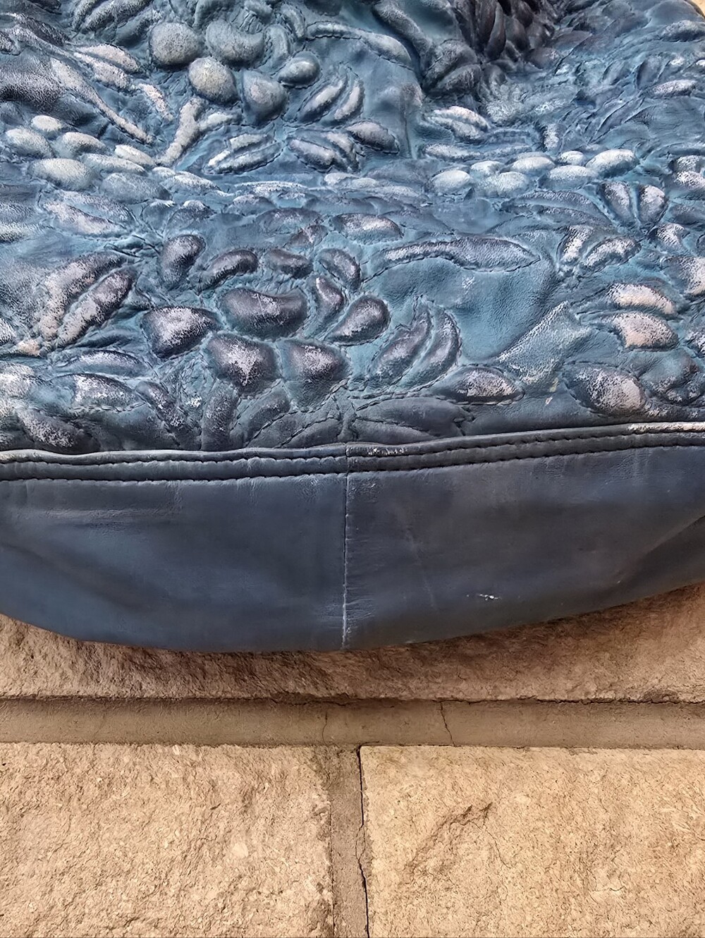 Anabaglish Blue Embossed Floral Leather Shoulder Bag Boho Sundance - Picture 4 of 16